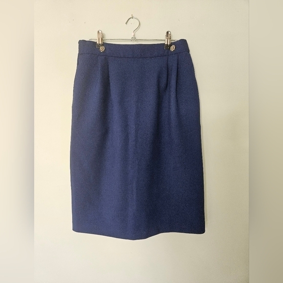 Midi skirt vintage blue with gold buttons by Mr. K - Picture 1 of 7